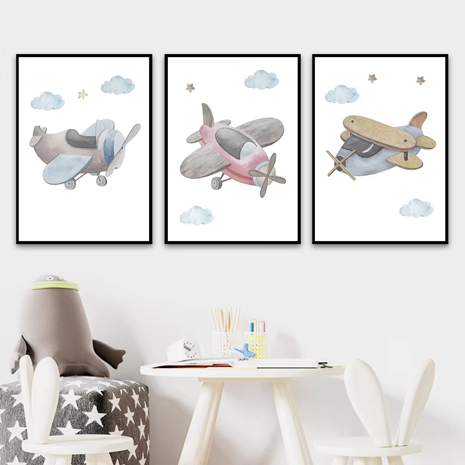 Baby Nursery Mirror - Cartoon Blue Helicopter Plane Nursery Wall