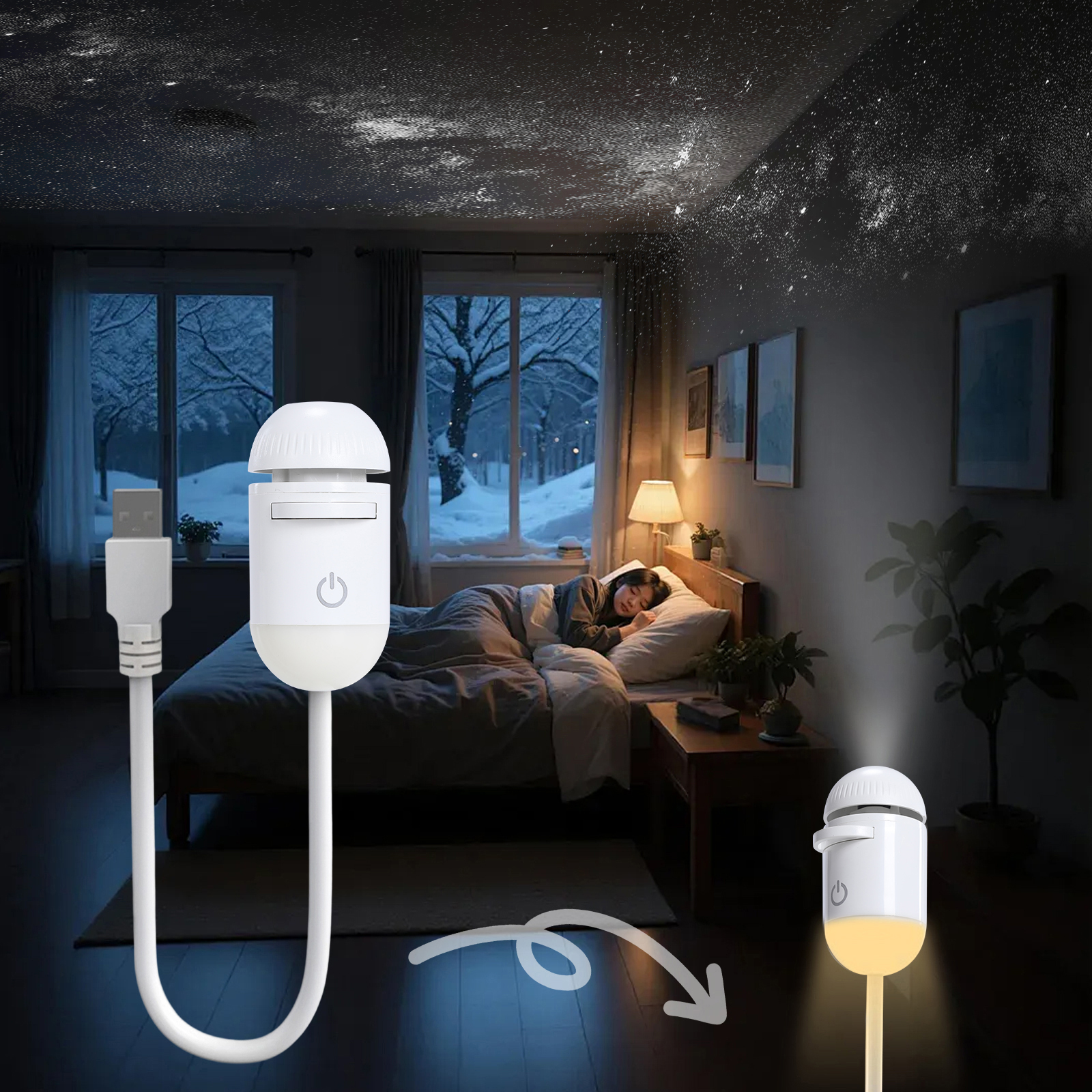 Night Light Projector Stars - 2-in-1 Mini Galaxy 360° Rotate LED