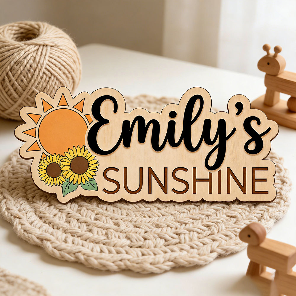 Baby Nursery Gifts - Sunflower Sunshine Themed Custom Name Wood