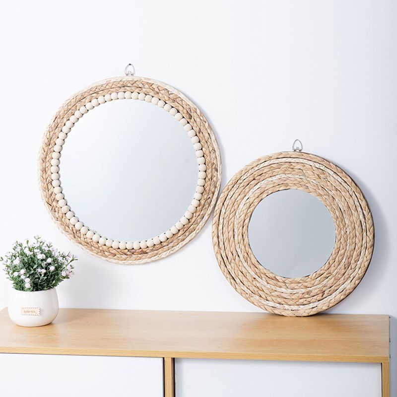 Baby Nursery Mirror - Rattan Handicrafts Decorative Round Mirror Makeup