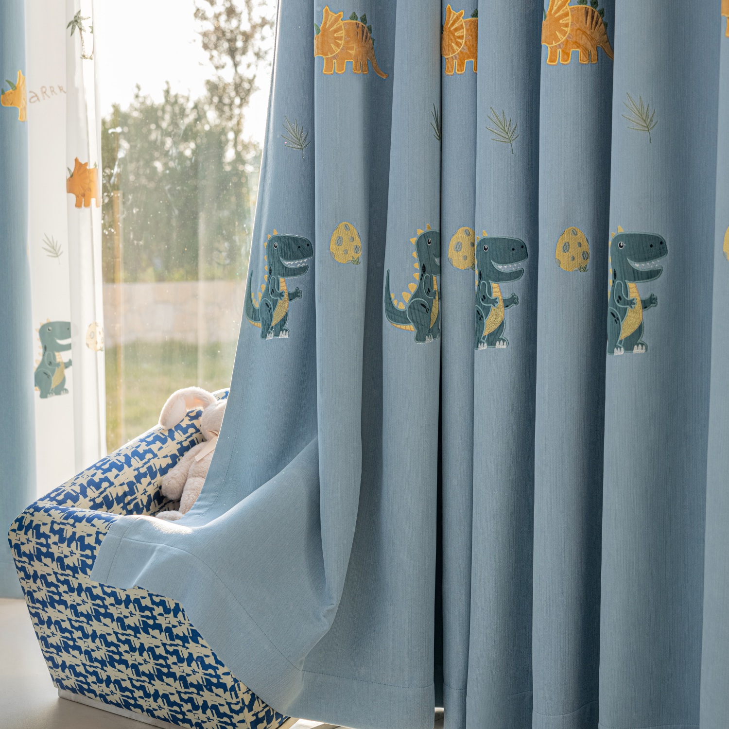 Blackout Curtain Nursery - Blue Cartoon Dinosaur Kids Blackout Curtains,
