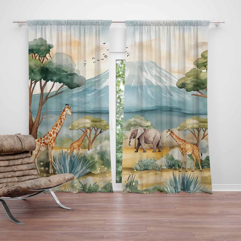 Blackout Curtain Nursery - Safari Animals Kids Curtains Baby Boy