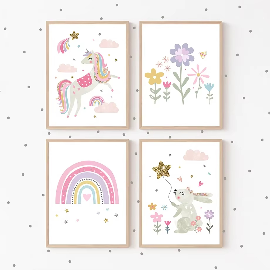 Pink Unicorn Rabbit Rainbow Cl - Baby Nursery Mirror 리뷰 및 가격
