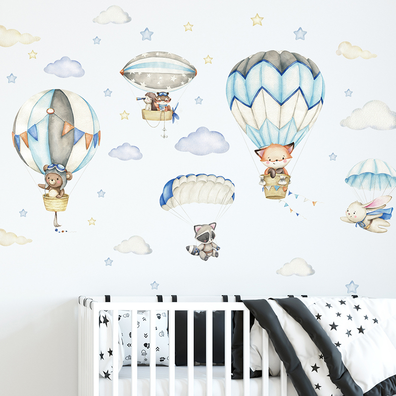 Cartoon Cute Animals Hot Air B - Baby Nursery Things 리뷰 및 가격