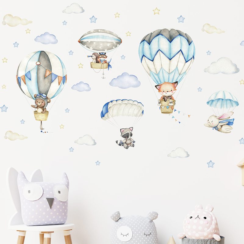 Cartoon Cute Animals Hot Air B - Baby Nursery Things 리뷰 및 가격
