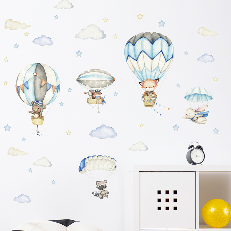 Cartoon Cute Animals Hot Air B - Baby Nursery Things 리뷰 및 가격