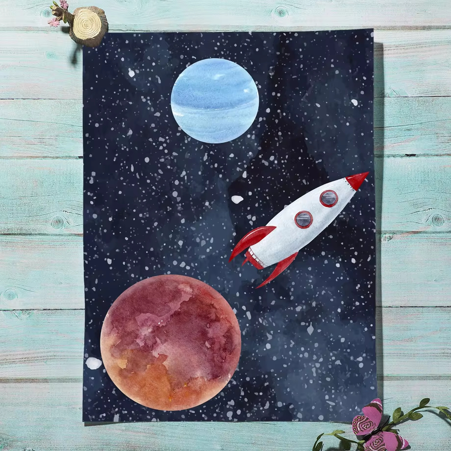 Space Astronaut Planet Rocket  - Baby Nursery Mirror 리뷰 및 가격