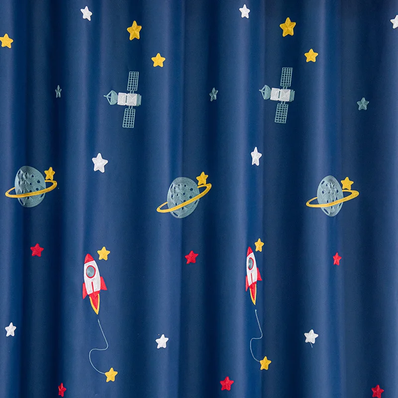 Navy Blue Cartoon Rocket Space - Blackout Curtain Nursery 리뷰 및 가격