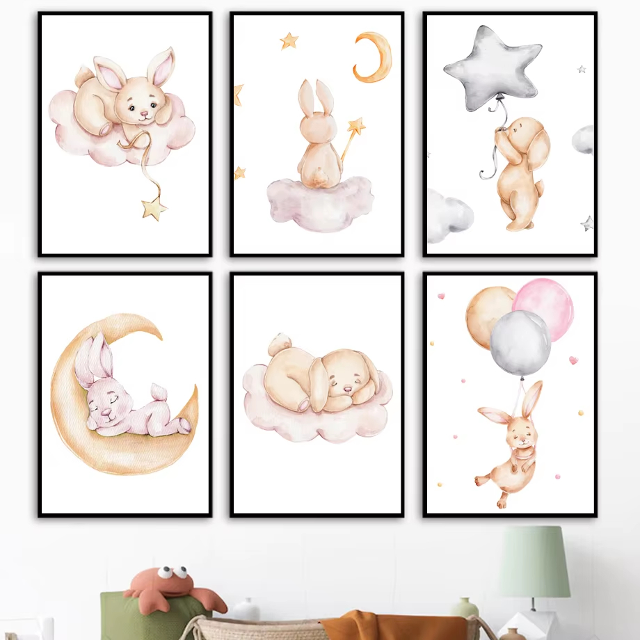 Cute Watercolor Rabbit Moon St - Baby Nursery Mirror 리뷰 및 가격