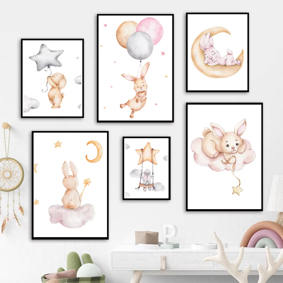 Cute Watercolor Rabbit Moon St - Baby Nursery Mirror 리뷰 및 가격