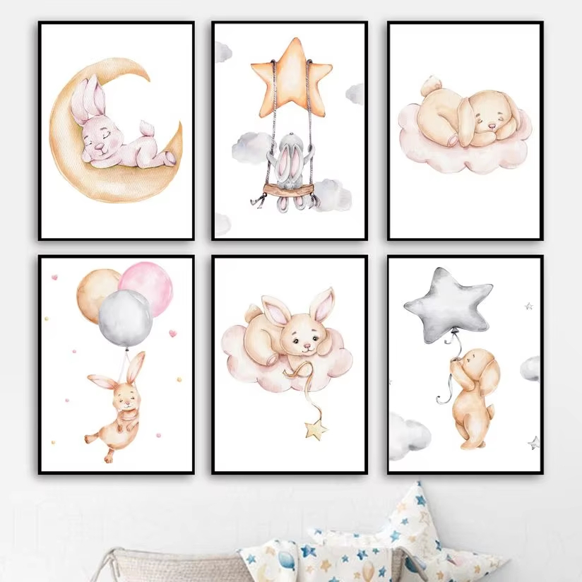 Cute Watercolor Rabbit Moon St - Baby Nursery Mirror 리뷰 및 가격