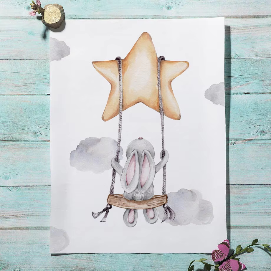 Cute Watercolor Rabbit Moon St - Baby Nursery Mirror 리뷰 및 가격