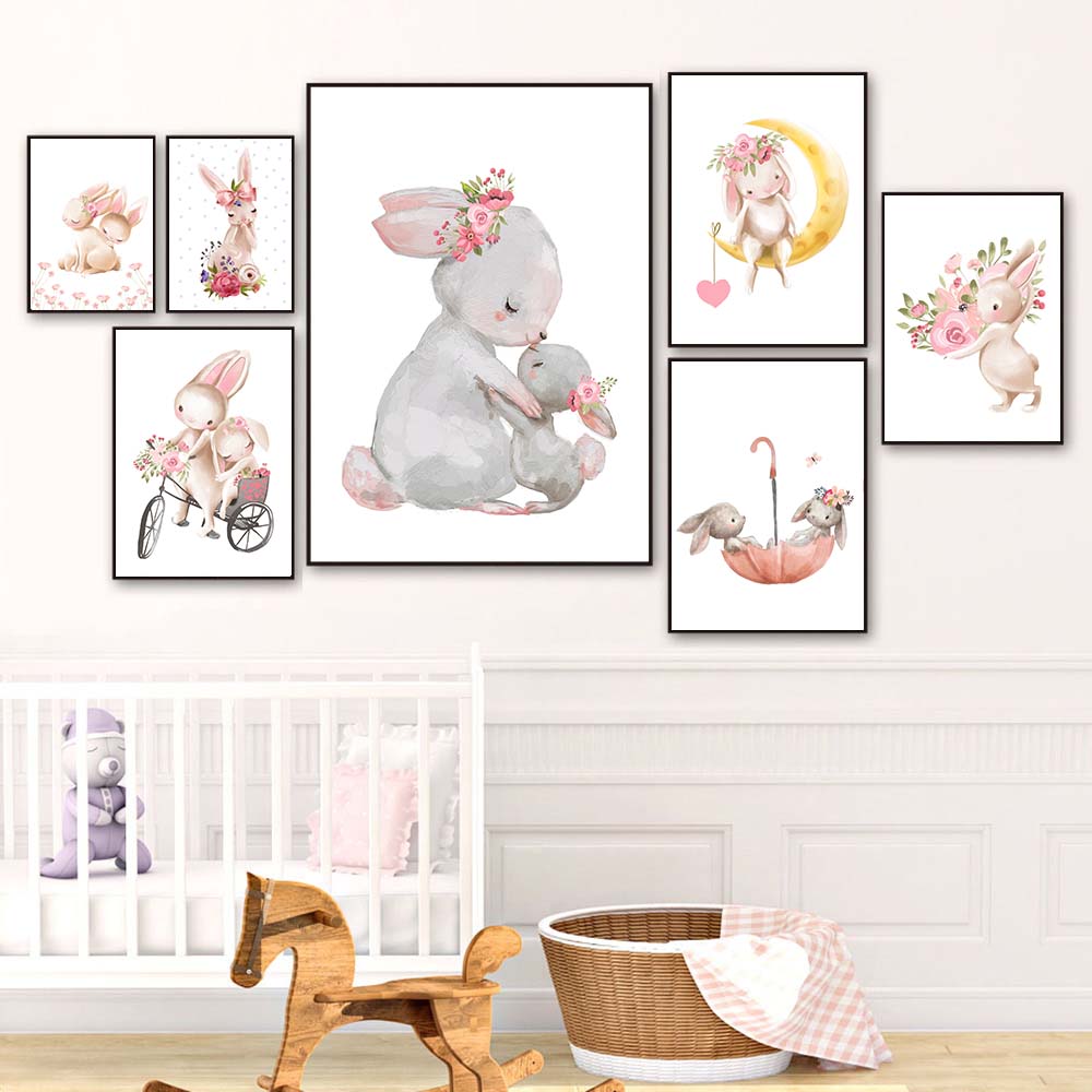 Rabbit animal print, pink flow - Baby Nursery Mirror 리뷰 및 가격