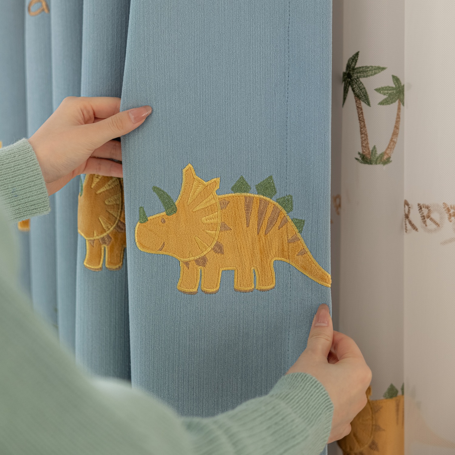 Blue Cartoon Dinosaur Kids Bla - Blackout Curtain Nursery 리뷰 및 가격