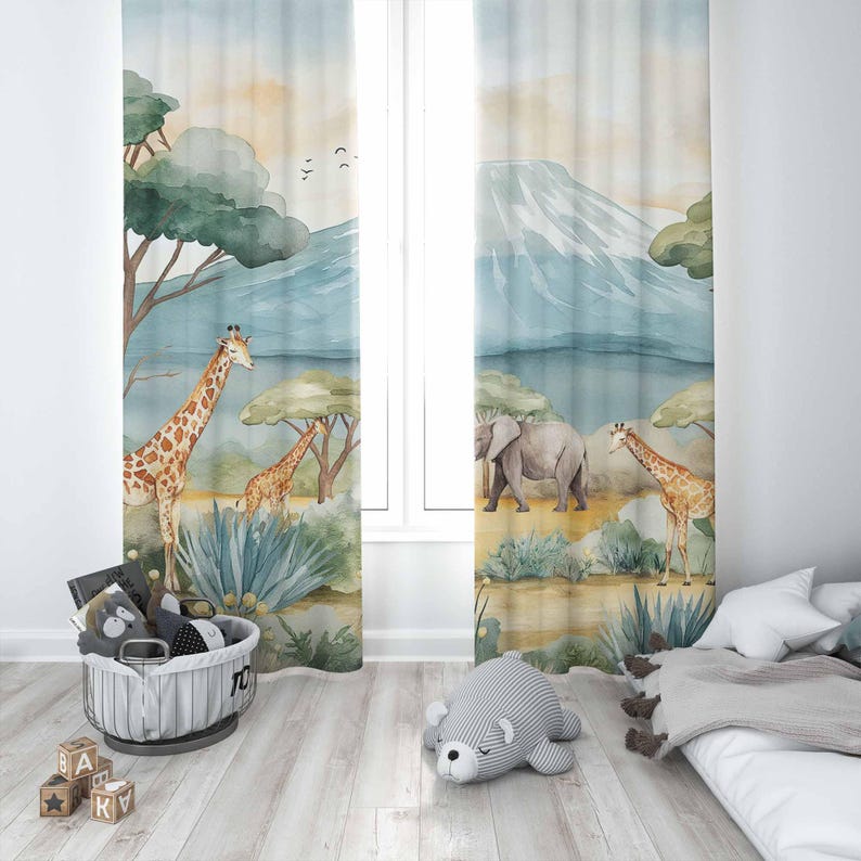 Safari Animals Kids Curtains B - Blackout Curtain Nursery 리뷰 및 가격