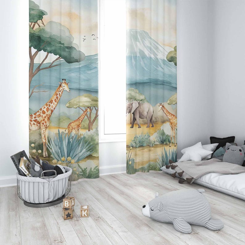 Safari Animals Kids Curtains B - Blackout Curtain Nursery 리뷰 및 가격