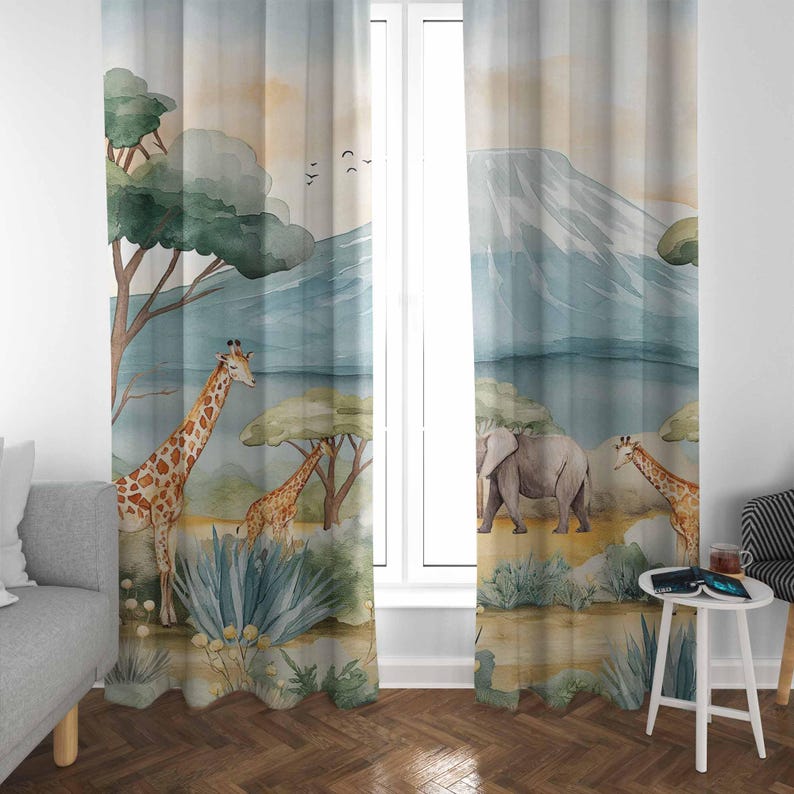 Safari Animals Kids Curtains B - Blackout Curtain Nursery 리뷰 및 가격
