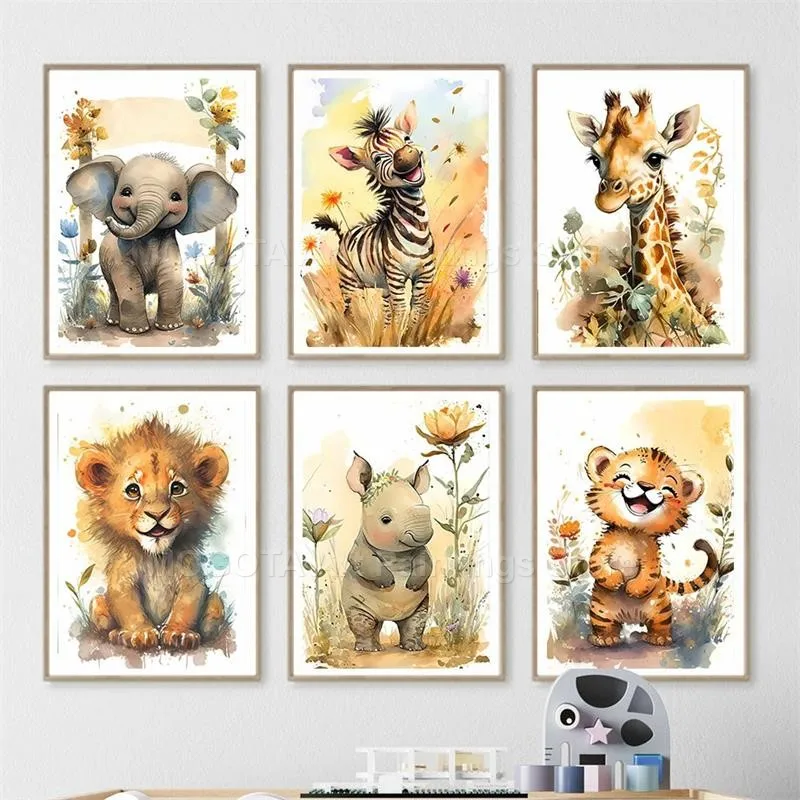 Watercolor Lion Giraffe Tiger  - Baby Nursery Things 리뷰 및 가격