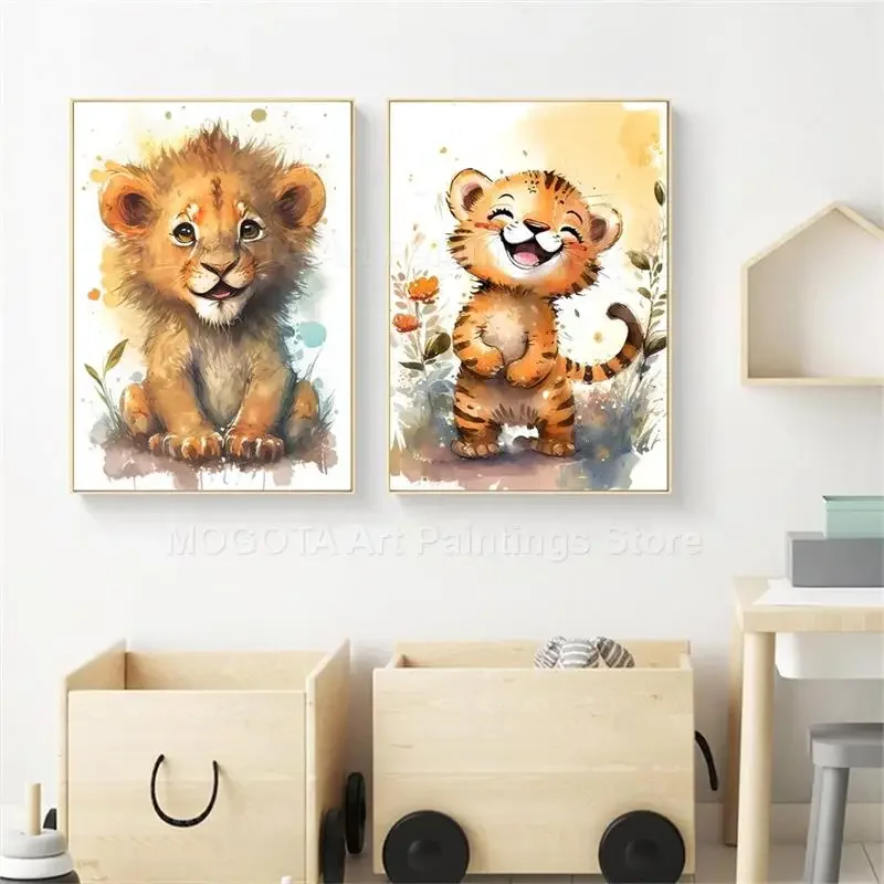 Watercolor Lion Giraffe Tiger  - Baby Nursery Things 리뷰 및 가격