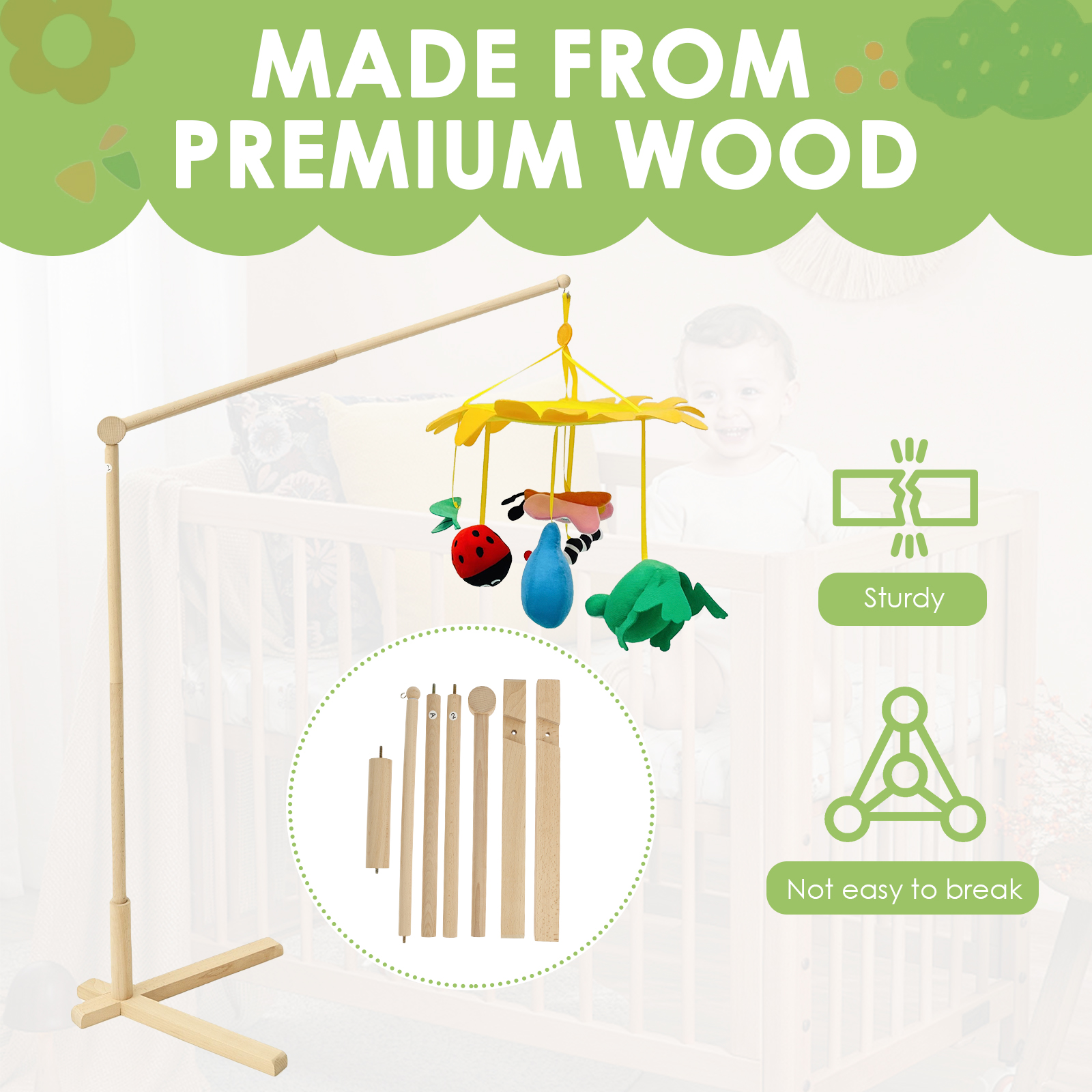 Wood Floor Standing Crib Mobil - Baby Nursery Decorations 리뷰 및 가격