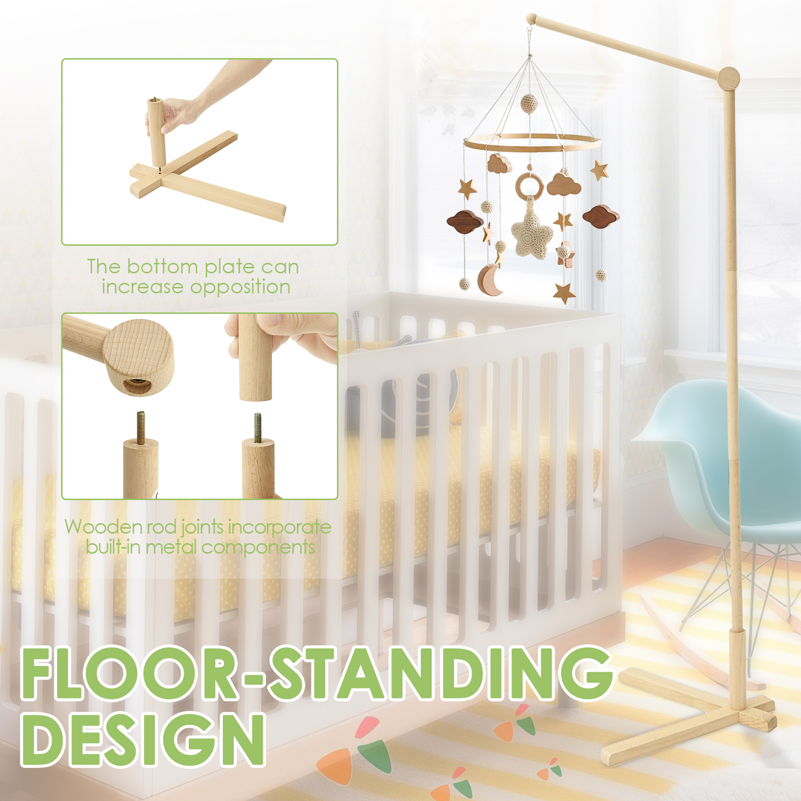 Wood Floor Standing Crib Mobil - Baby Nursery Decorations 리뷰 및 가격